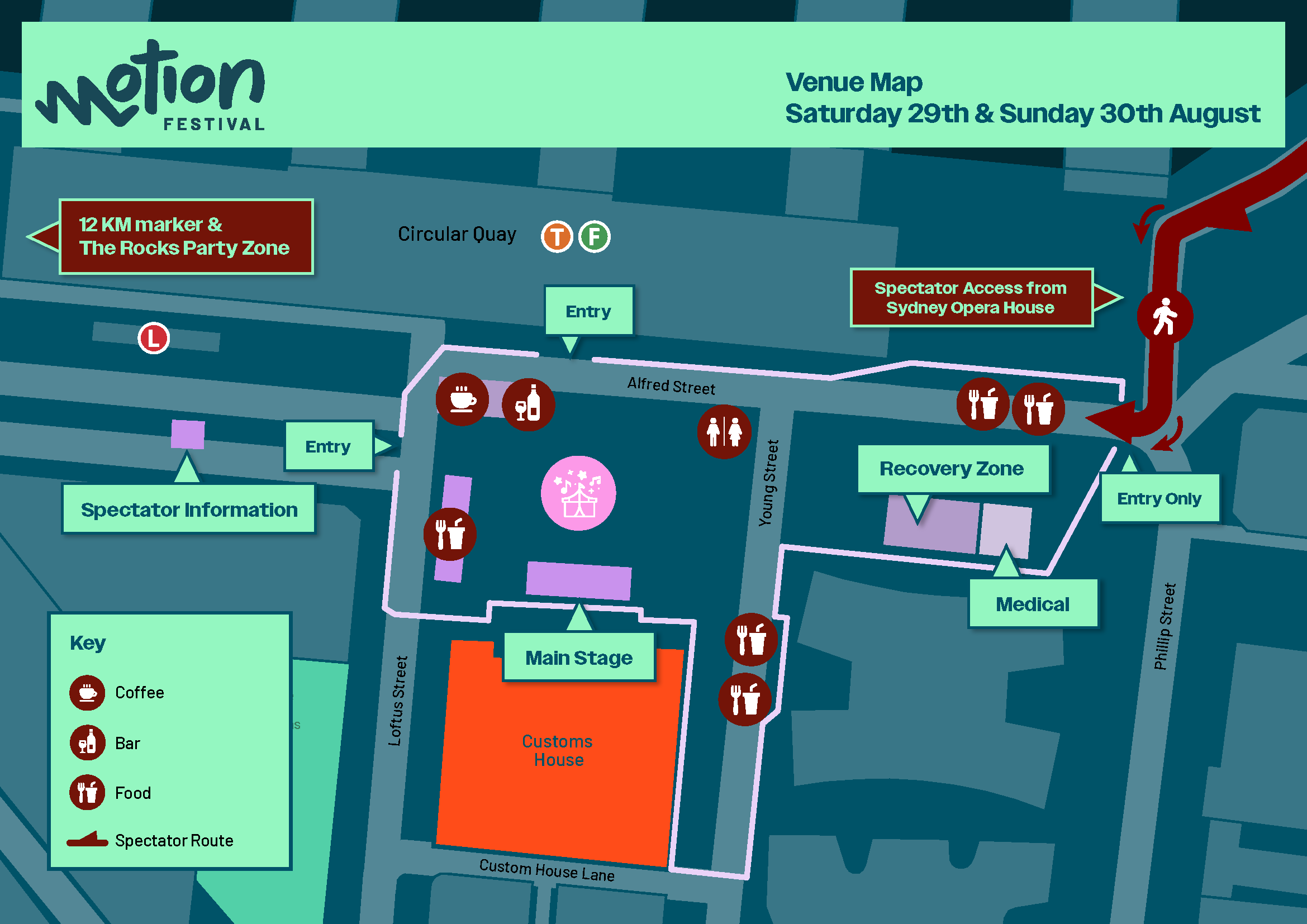 Motion Festival venue map for Saturday and Sunday